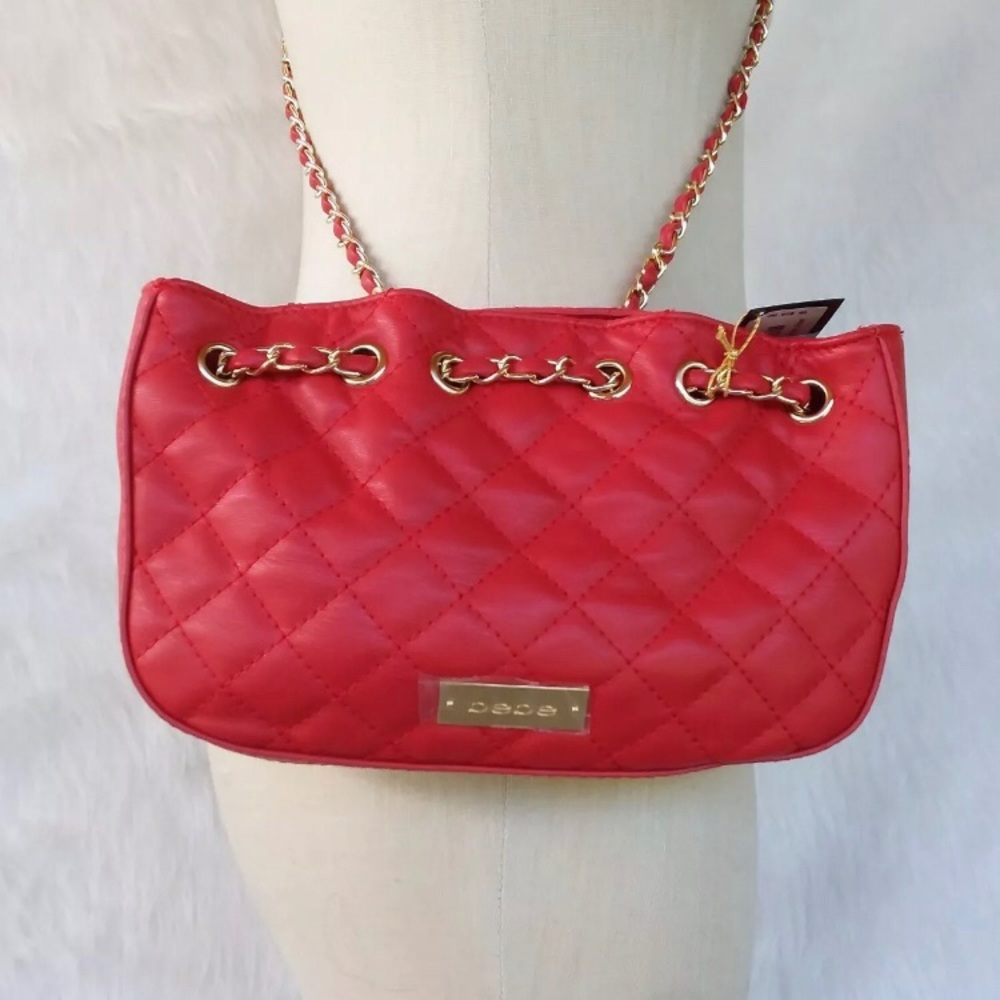 BEBE CHELSEA QUILTED CLOUD CROSSBODY BAG CHAIN PURSE RED NWT